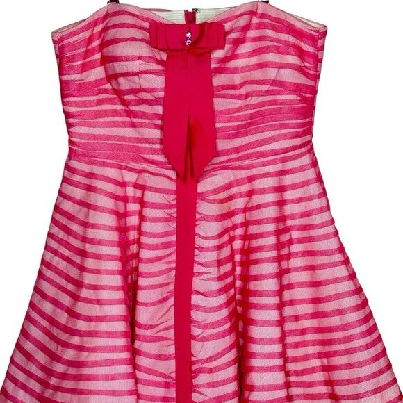 TBF Pink Striped Sleeveless Mini Dress Size 2 Bow Accent Lace Trim Spaghetti Y2K - Picture 3 of 11